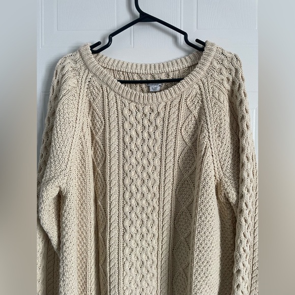 LL Bean Signature XL Cotton Fisherman Cable Knit Tunic Sweater Beige NWT - Picture 3 of 14